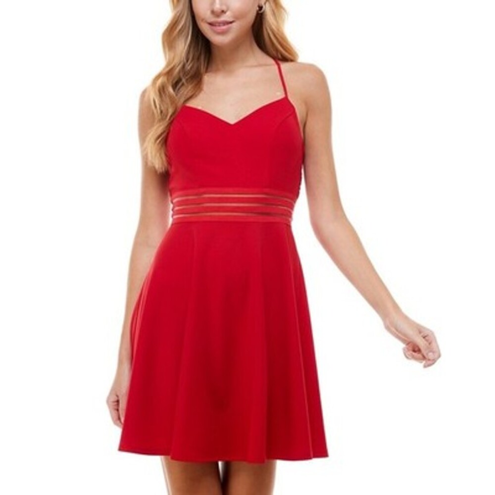 Juniors Womens Lace Back Polyester Fit & Flare Dress